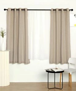 HIER_3120 2 Pack | Handmade Beige Faux Linen Curtains 52"x64", Curtain Panels With Chrome Grommets