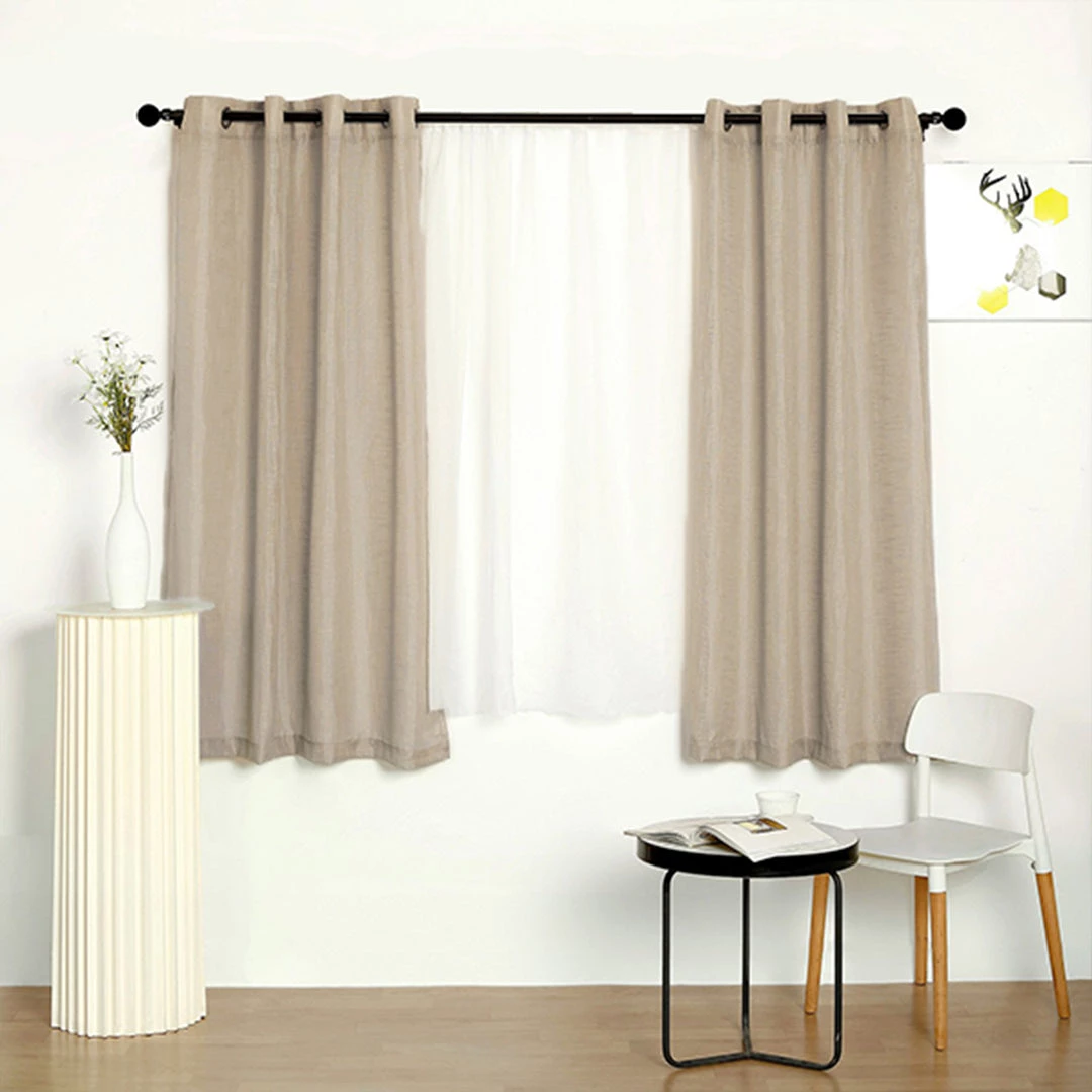 HIER_3120 2 Pack | Handmade Beige Faux Linen Curtains 52"x64", Curtain Panels With Chrome Grommets 2 HIER_3120 2 Pack | Handmade Beige Faux Linen Curtains 52"x64", Curtain Panels With Chrome Grommets