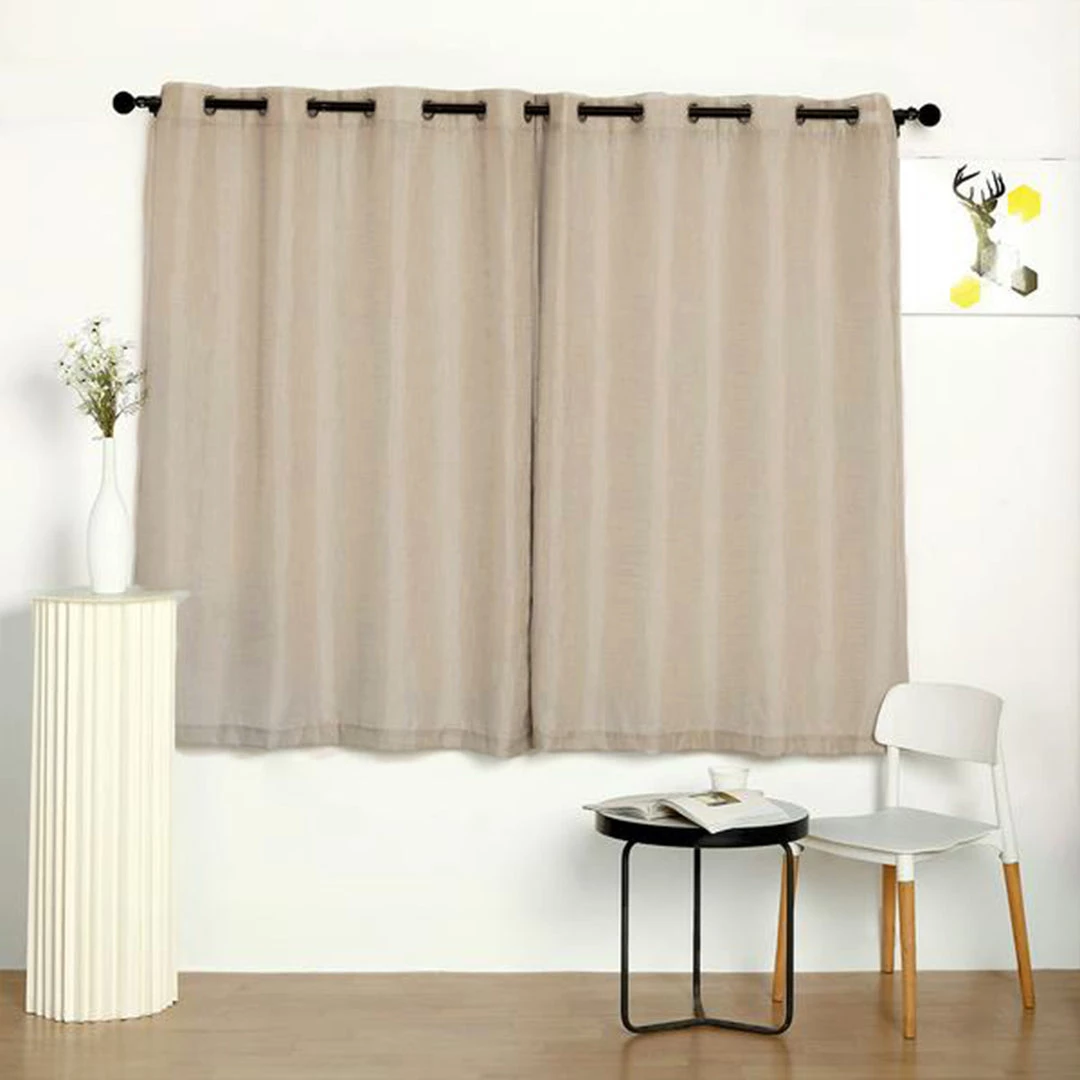 HIER_3120 2 Pack | Handmade Beige Faux Linen Curtains 52"x64", Curtain Panels With Chrome Grommets 1 HIER_3120 2 Pack | Handmade Beige Faux Linen Curtains 52"x64", Curtain Panels With Chrome Grommets