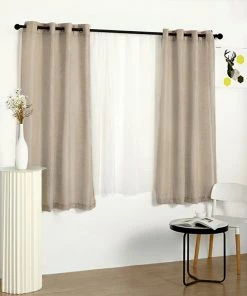 HIER_3120 2 Pack | Handmade Beige Faux Linen Curtains 52"x64", Curtain Panels With Chrome Grommets 21 HIER_3120 2 Pack | Handmade Beige Faux Linen Curtains 52