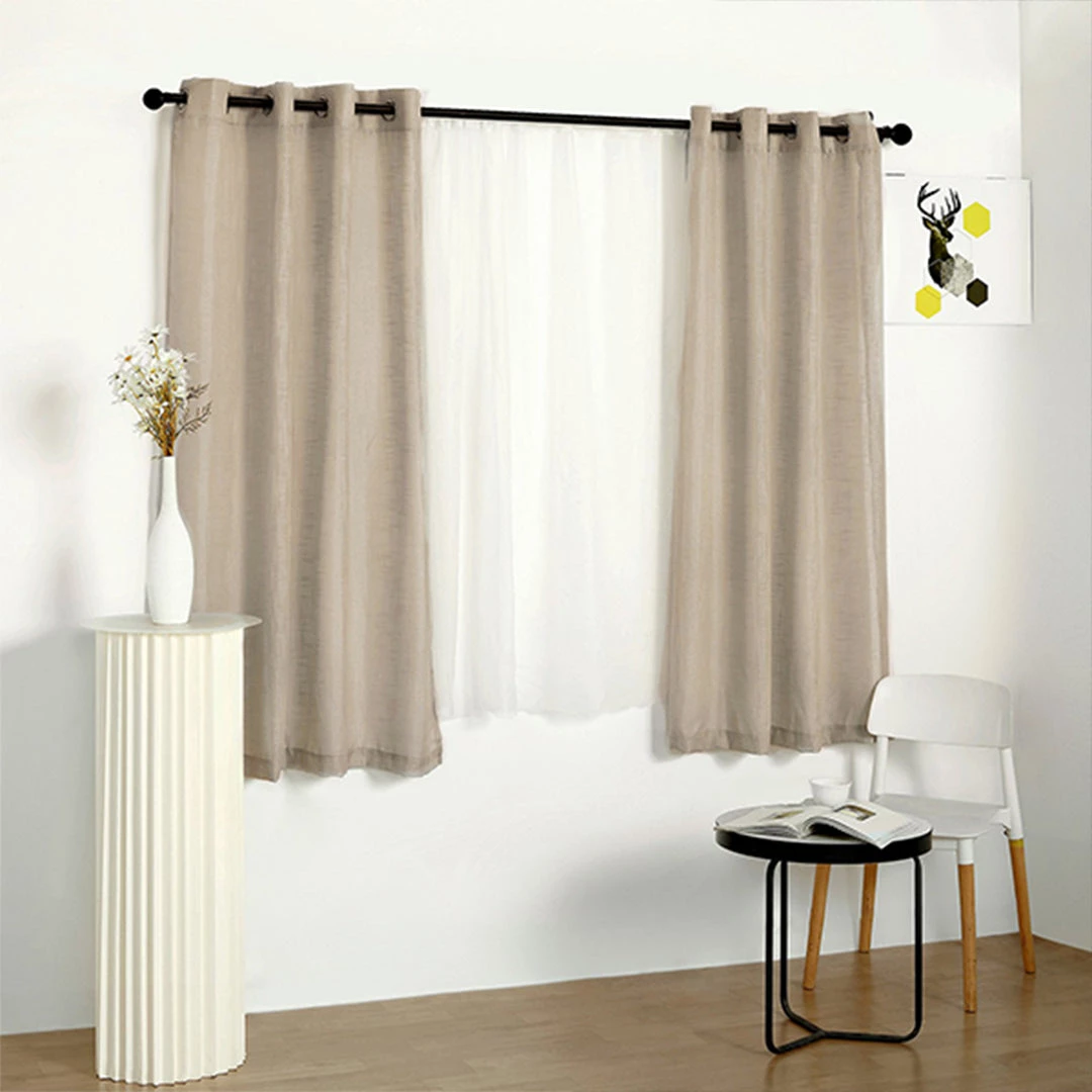 HIER_3120 2 Pack | Handmade Beige Faux Linen Curtains 52"x64", Curtain Panels With Chrome Grommets 8 HIER_3120 2 Pack | Handmade Beige Faux Linen Curtains 52"x64", Curtain Panels With Chrome Grommets