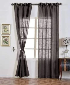 HIER_3120 Home Décor 2 Pack | Handmade Charcoal Gray Faux Linen Curtains 52"x108", Curtain Panels With Chrome Grommets