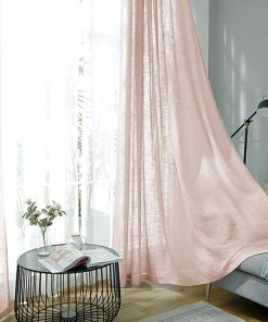 HIER_3120 2 Pack | Handmade Blush/Rose Gold Faux Linen Curtains 52"x108", Curtain Panels With Chrome Grommets