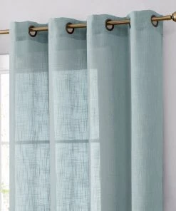 HIER_3120 2 Pack | Handmade Dusty Blue Faux Linen Curtains 52"x64", Curtain Panels With Chrome Grommets Home Décor 24 HIER_3120 2 Pack | Handmade Dusty Blue Faux Linen Curtains 52