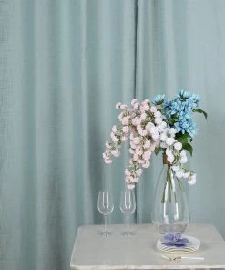 HIER_3120 2 Pack | Handmade Dusty Blue Faux Linen Curtains 52"x64", Curtain Panels With Chrome Grommets Home Décor 29 HIER_3120 2 Pack | Handmade Dusty Blue Faux Linen Curtains 52