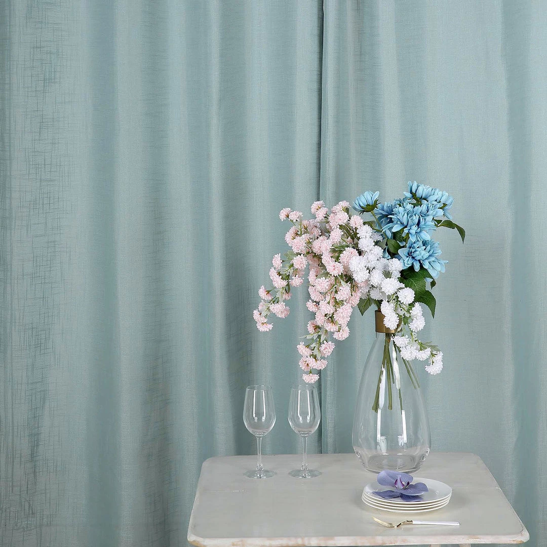 HIER_3120 2 Pack | Handmade Dusty Blue Faux Linen Curtains 52"x64", Curtain Panels With Chrome Grommets Home Décor 14 HIER_3120 2 Pack | Handmade Dusty Blue Faux Linen Curtains 52"x64", Curtain Panels With Chrome Grommets Home Décor