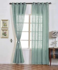 HIER_3120 2 Pack | Handmade Dusty Blue Faux Linen Curtains 52"x108", Curtain Panels With Chrome Grommets