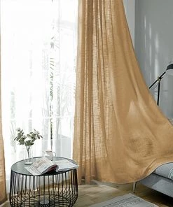HIER_3120 2 Pack | Handmade Natural Faux Linen Curtains 52"x108", Curtain Panels With Chrome Grommets