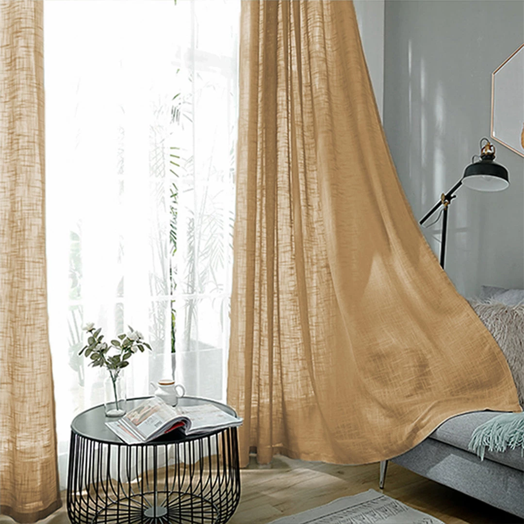 HIER_3120 2 Pack | Handmade Natural Faux Linen Curtains 52"x108", Curtain Panels With Chrome Grommets 2 HIER_3120 2 Pack | Handmade Natural Faux Linen Curtains 52"x108", Curtain Panels With Chrome Grommets
