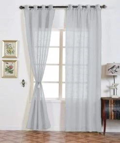 HIER_3120 Home Décor 2 Pack | Handmade Silver Faux Linen Curtains 52"x108", Curtain Panels With Chrome Grommets