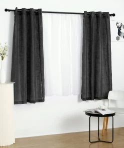 HIER_3120 Home Décor 2 Pack | Handmade Charcoal Gray Faux Linen Curtains 52"x64", Curtain Panels With Chrome Grommets 20 HIER_3120 Home Décor 2 Pack | Handmade Charcoal Gray Faux Linen Curtains 52