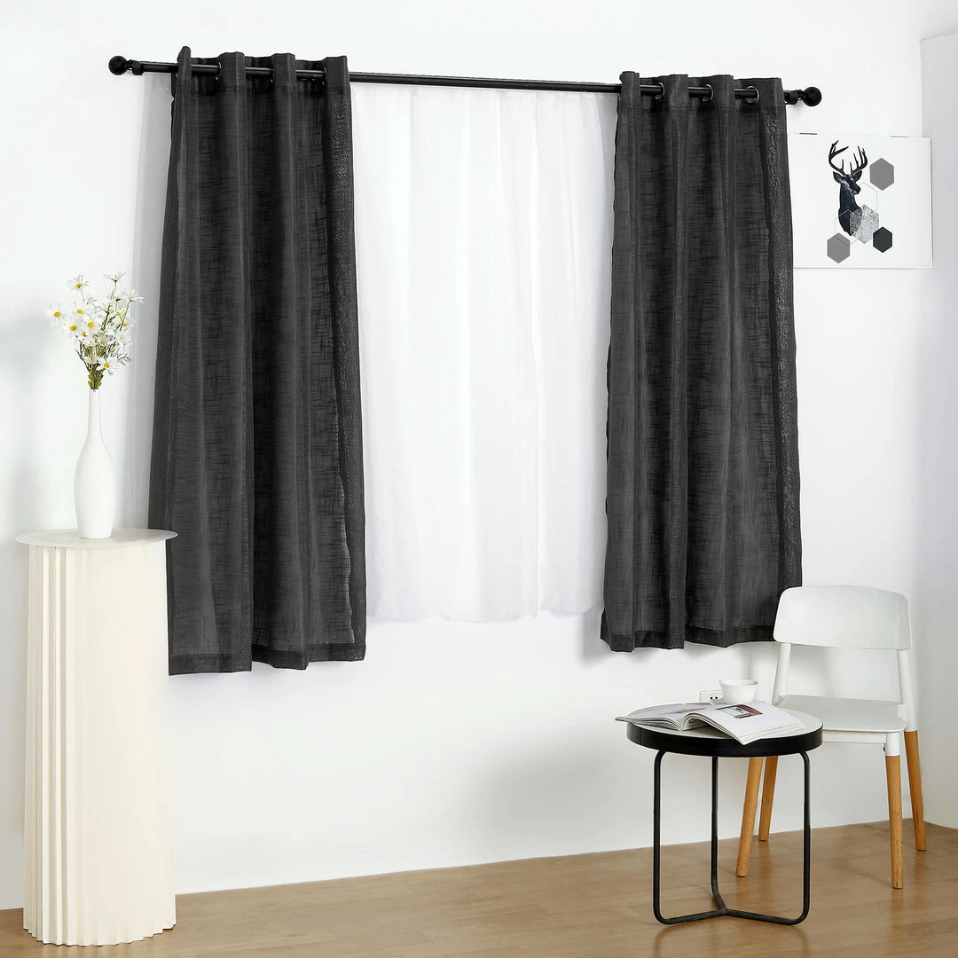HIER_3120 Home Décor 2 Pack | Handmade Charcoal Gray Faux Linen Curtains 52"x64", Curtain Panels With Chrome Grommets 7 HIER_3120 Home Décor 2 Pack | Handmade Charcoal Gray Faux Linen Curtains 52"x64", Curtain Panels With Chrome Grommets