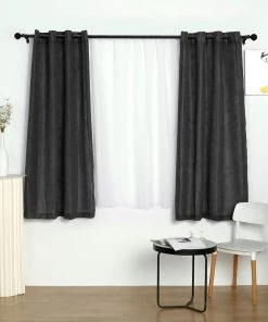 HIER_3120 Home Décor 2 Pack | Handmade Charcoal Gray Faux Linen Curtains 52"x64", Curtain Panels With Chrome Grommets
