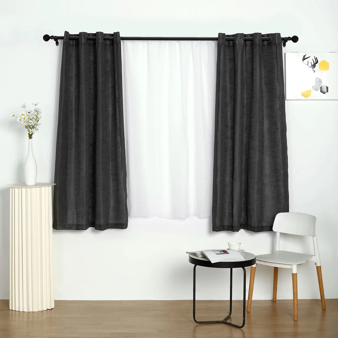 HIER_3120 Home Décor 2 Pack | Handmade Charcoal Gray Faux Linen Curtains 52"x64", Curtain Panels With Chrome Grommets 2 HIER_3120 Home Décor 2 Pack | Handmade Charcoal Gray Faux Linen Curtains 52"x64", Curtain Panels With Chrome Grommets