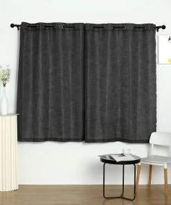 HIER_3120 Home Décor 2 Pack | Handmade Charcoal Gray Faux Linen Curtains 52"x64", Curtain Panels With Chrome Grommets