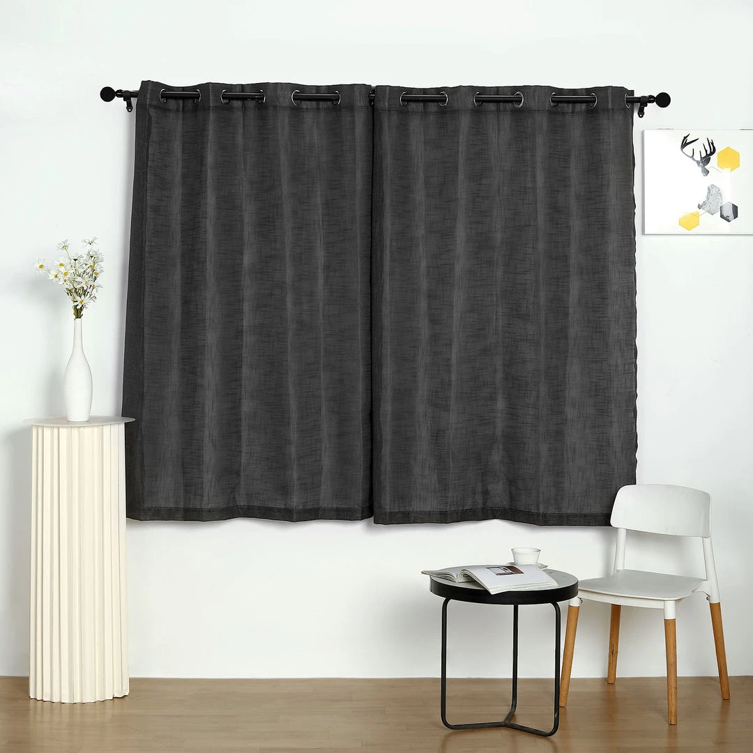 HIER_3120 Home Décor 2 Pack | Handmade Charcoal Gray Faux Linen Curtains 52"x64", Curtain Panels With Chrome Grommets 1 HIER_3120 Home Décor 2 Pack | Handmade Charcoal Gray Faux Linen Curtains 52"x64", Curtain Panels With Chrome Grommets