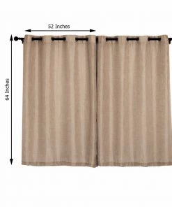HIER_3120 Home Décor 2 Pack | Handmade Taupe Faux Linen Curtains 52"x64", Curtain Panels With Chrome Grommets 16 HIER_3120 Home Décor 2 Pack | Handmade Taupe Faux Linen Curtains 52