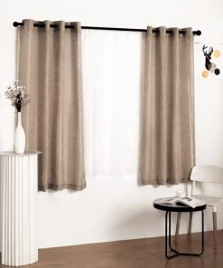 HIER_3120 Home Décor 2 Pack | Handmade Taupe Faux Linen Curtains 52"x64", Curtain Panels With Chrome Grommets 19 HIER_3120 Home Décor 2 Pack | Handmade Taupe Faux Linen Curtains 52
