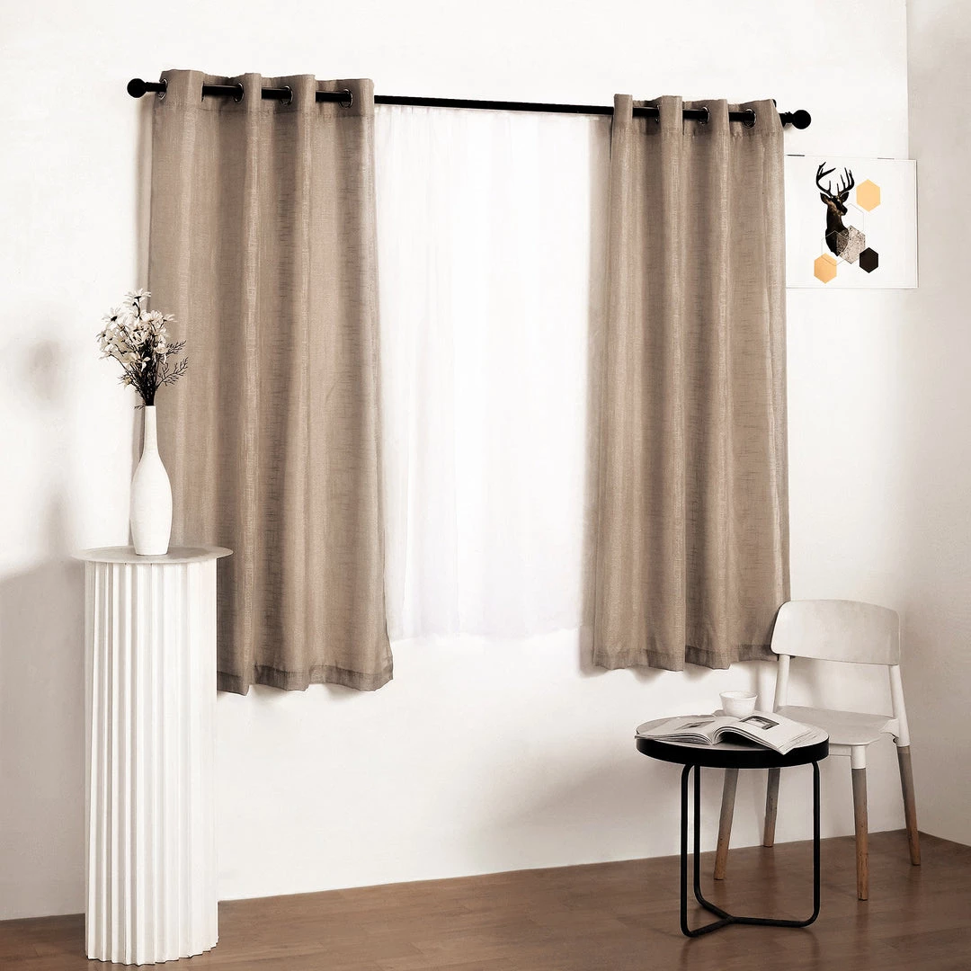 HIER_3120 Home Décor 2 Pack | Handmade Taupe Faux Linen Curtains 52"x64", Curtain Panels With Chrome Grommets 6 HIER_3120 Home Décor 2 Pack | Handmade Taupe Faux Linen Curtains 52"x64", Curtain Panels With Chrome Grommets