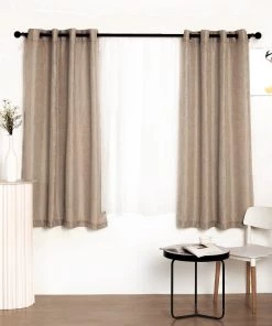 HIER_3120 Home Décor 2 Pack | Handmade Taupe Faux Linen Curtains 52"x64", Curtain Panels With Chrome Grommets