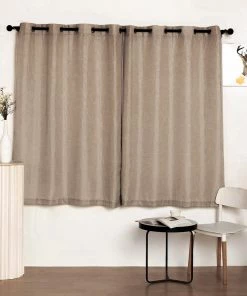 HIER_3120 Home Décor 2 Pack | Handmade Taupe Faux Linen Curtains 52"x64", Curtain Panels With Chrome Grommets
