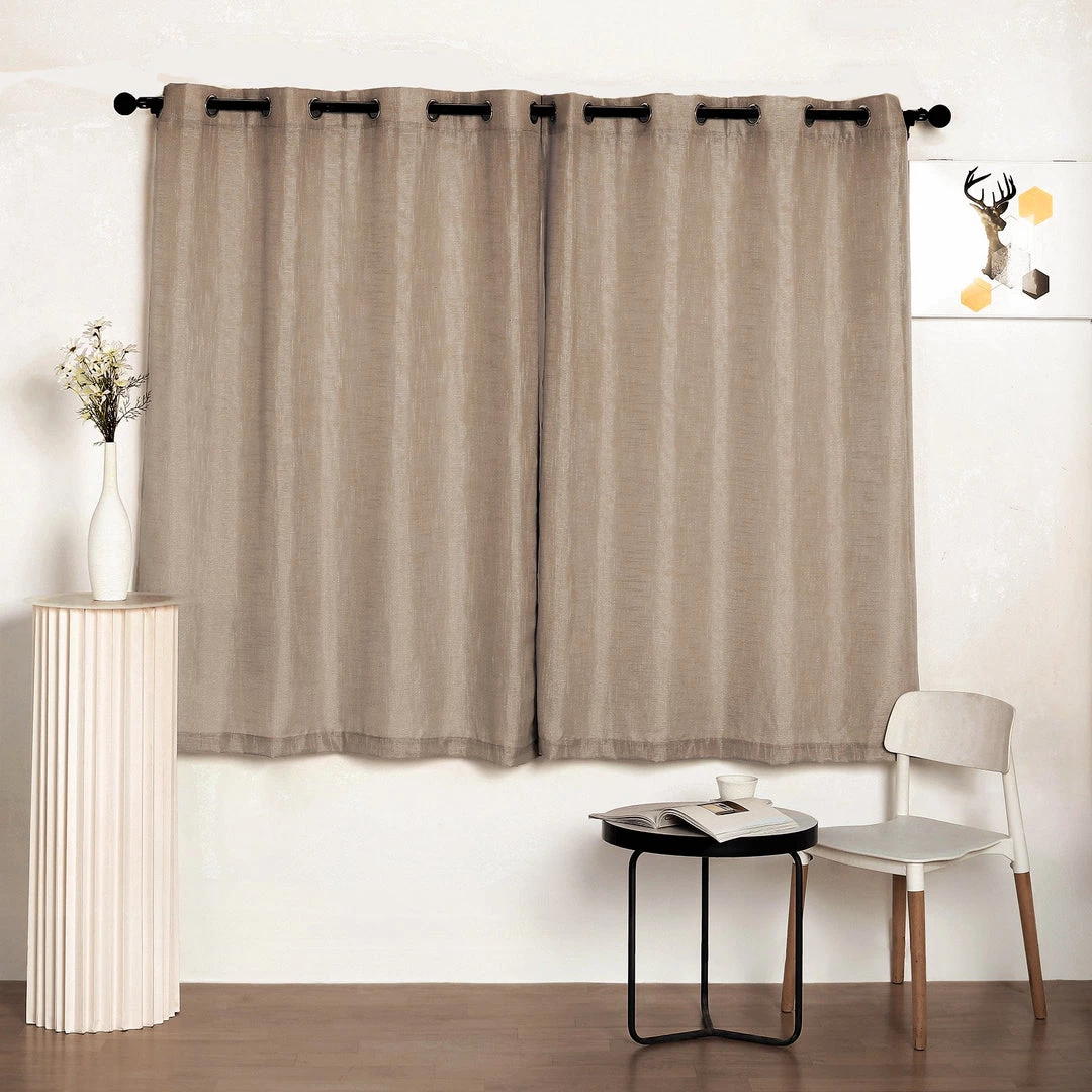 HIER_3120 Home Décor 2 Pack | Handmade Taupe Faux Linen Curtains 52"x64", Curtain Panels With Chrome Grommets 1 HIER_3120 Home Décor 2 Pack | Handmade Taupe Faux Linen Curtains 52"x64", Curtain Panels With Chrome Grommets