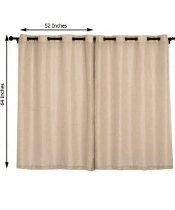 HIER_3120 2 Pack | Handmade Beige Faux Linen Curtains 52"x64", Curtain Panels With Chrome Grommets 16 HIER_3120 2 Pack | Handmade Beige Faux Linen Curtains 52