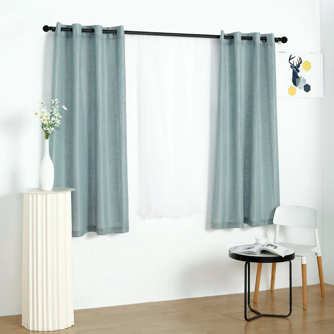 HIER_3120 2 Pack | Handmade Dusty Blue Faux Linen Curtains 52"x64", Curtain Panels With Chrome Grommets Home Décor 6 HIER_3120 2 Pack | Handmade Dusty Blue Faux Linen Curtains 52"x64", Curtain Panels With Chrome Grommets Home Décor