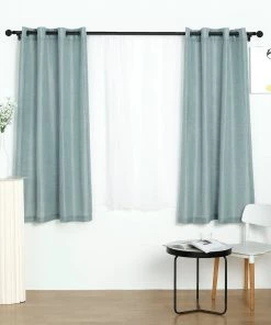 HIER_3120 2 Pack | Handmade Dusty Blue Faux Linen Curtains 52"x64", Curtain Panels With Chrome Grommets Home Décor
