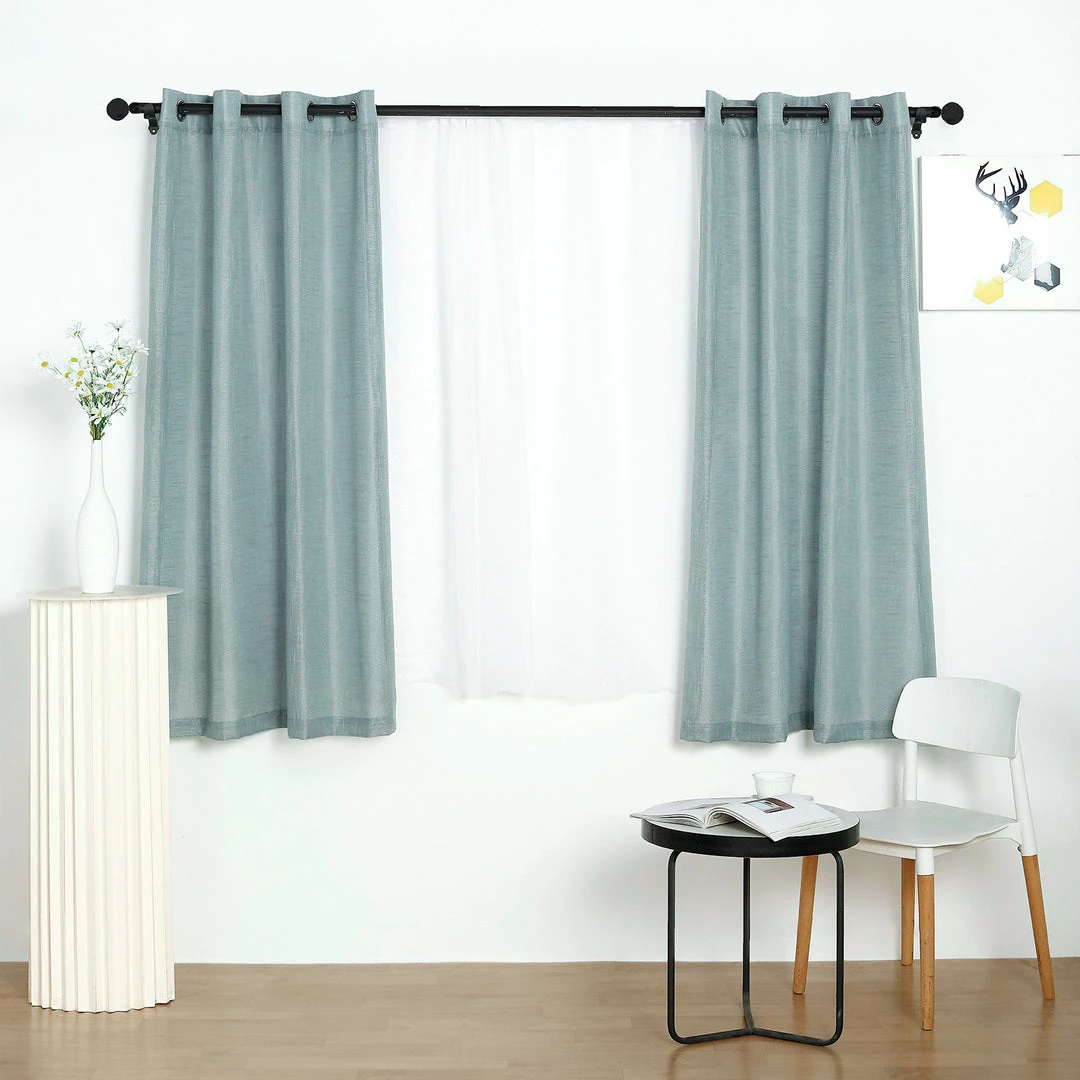 HIER_3120 2 Pack | Handmade Dusty Blue Faux Linen Curtains 52"x64", Curtain Panels With Chrome Grommets Home Décor 1 HIER_3120 2 Pack | Handmade Dusty Blue Faux Linen Curtains 52"x64", Curtain Panels With Chrome Grommets Home Décor