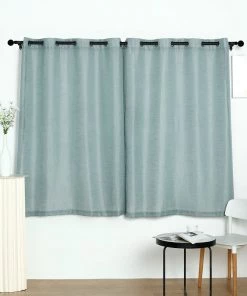 HIER_3120 2 Pack | Handmade Dusty Blue Faux Linen Curtains 52"x64", Curtain Panels With Chrome Grommets Home Décor
