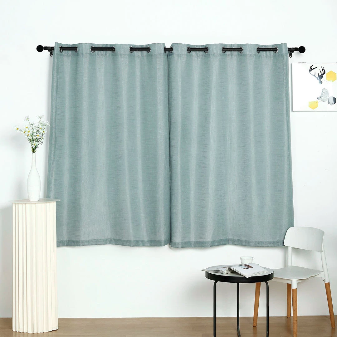 HIER_3120 2 Pack | Handmade Dusty Blue Faux Linen Curtains 52"x64", Curtain Panels With Chrome Grommets Home Décor 2 HIER_3120 2 Pack | Handmade Dusty Blue Faux Linen Curtains 52"x64", Curtain Panels With Chrome Grommets Home Décor