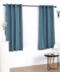 HIER_3120 2 Pack | Handmade Blue Faux Linen Curtains 52"x64", Curtain Panels With Chrome Grommets Home Décor 19 HIER_3120 2 Pack | Handmade Blue Faux Linen Curtains 52