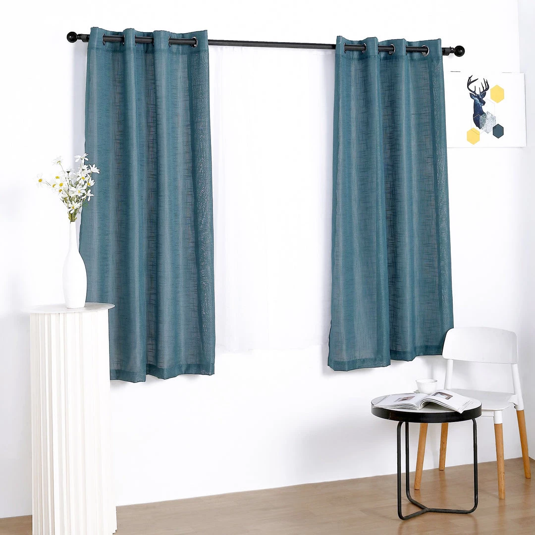 HIER_3120 2 Pack | Handmade Blue Faux Linen Curtains 52"x64", Curtain Panels With Chrome Grommets Home Décor 6 HIER_3120 2 Pack | Handmade Blue Faux Linen Curtains 52"x64", Curtain Panels With Chrome Grommets Home Décor