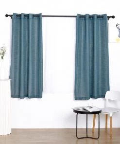 HIER_3120 2 Pack | Handmade Blue Faux Linen Curtains 52"x64", Curtain Panels With Chrome Grommets Home Décor