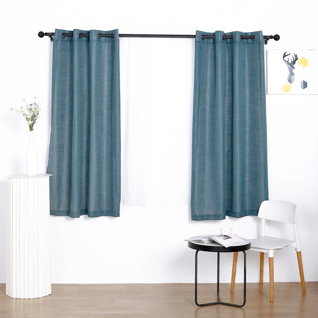 HIER_3120 2 Pack | Handmade Blue Faux Linen Curtains 52"x64", Curtain Panels With Chrome Grommets Home Décor 2 HIER_3120 2 Pack | Handmade Blue Faux Linen Curtains 52"x64", Curtain Panels With Chrome Grommets Home Décor