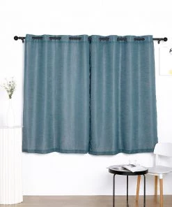 HIER_3120 2 Pack | Handmade Blue Faux Linen Curtains 52"x64", Curtain Panels With Chrome Grommets Home Décor
