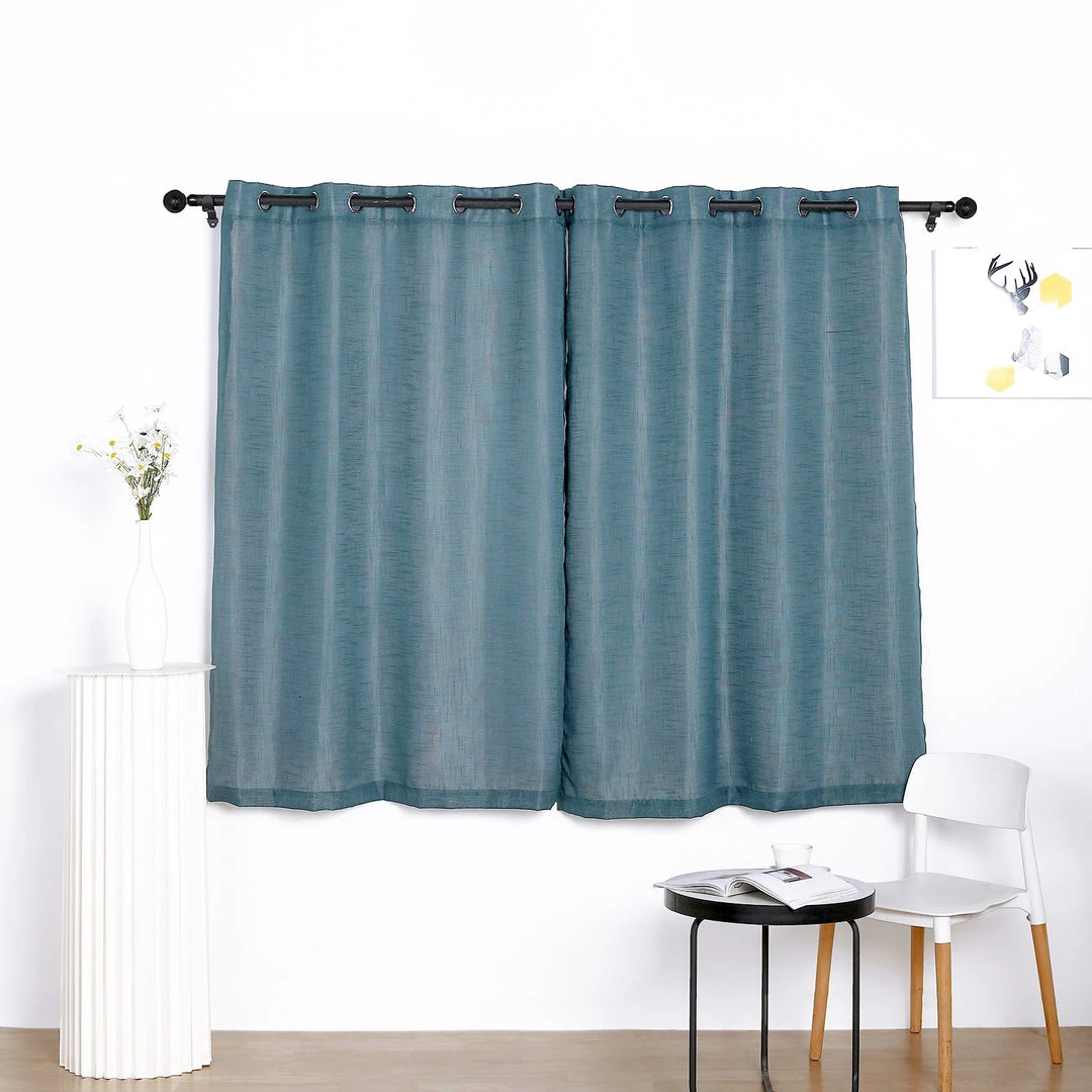 HIER_3120 2 Pack | Handmade Blue Faux Linen Curtains 52"x64", Curtain Panels With Chrome Grommets Home Décor 1 HIER_3120 2 Pack | Handmade Blue Faux Linen Curtains 52"x64", Curtain Panels With Chrome Grommets Home Décor