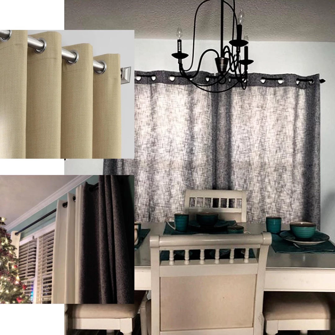 HIER_3120 2 Pack | Handmade Silver Faux Linen Curtains 52"x64", Curtain Panels With Chrome Grommets Home Décor 5 HIER_3120 2 Pack | Handmade Silver Faux Linen Curtains 52"x64", Curtain Panels With Chrome Grommets Home Décor