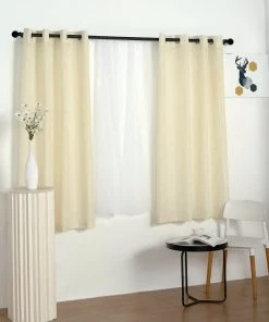 HIER_3120 2 Pack | Handmade Ivory Faux Linen Curtains 52"x64", Curtain Panels With Chrome Grommets Home Décor 19 HIER_3120 2 Pack | Handmade Ivory Faux Linen Curtains 52