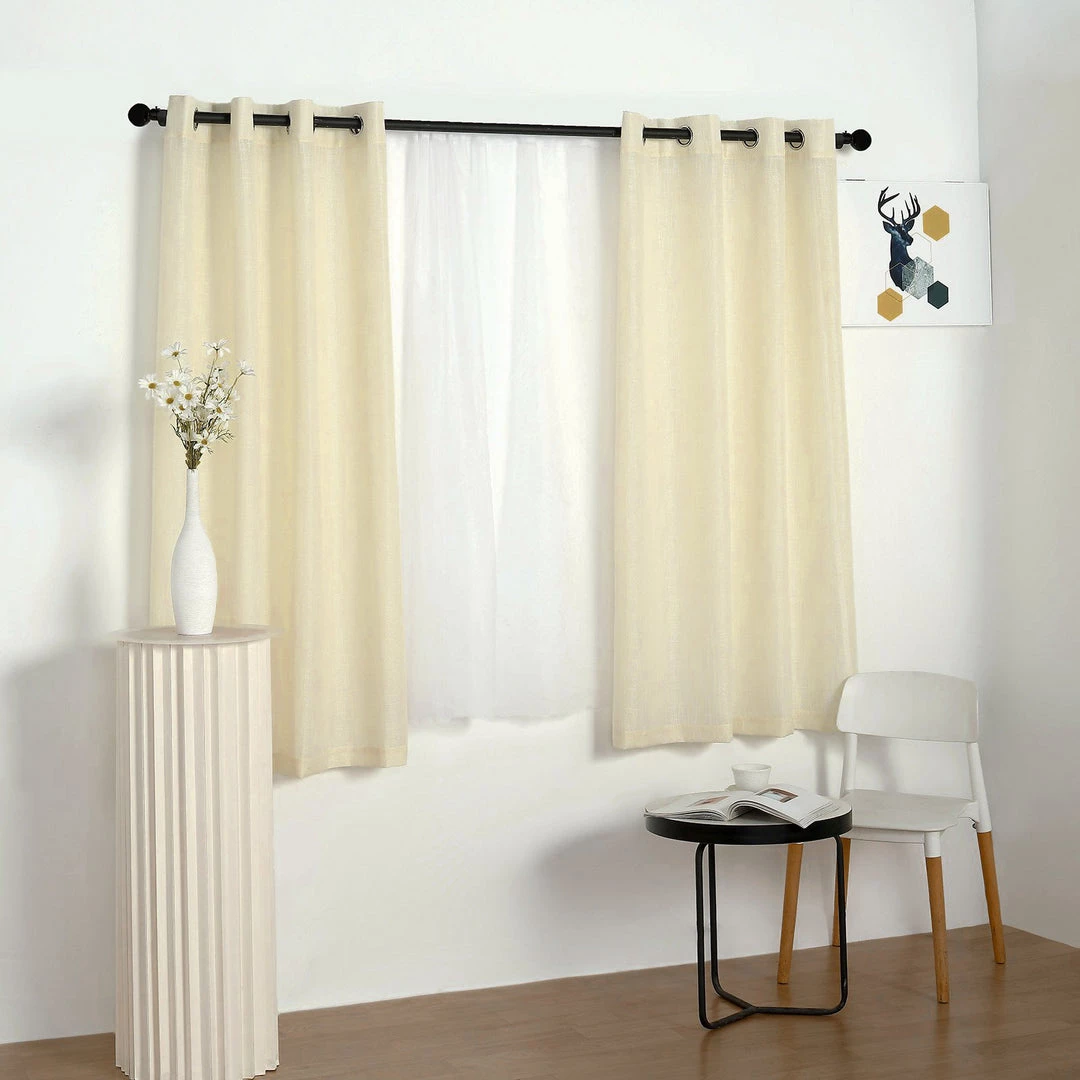 HIER_3120 2 Pack | Handmade Ivory Faux Linen Curtains 52"x64", Curtain Panels With Chrome Grommets Home Décor 6 HIER_3120 2 Pack | Handmade Ivory Faux Linen Curtains 52"x64", Curtain Panels With Chrome Grommets Home Décor