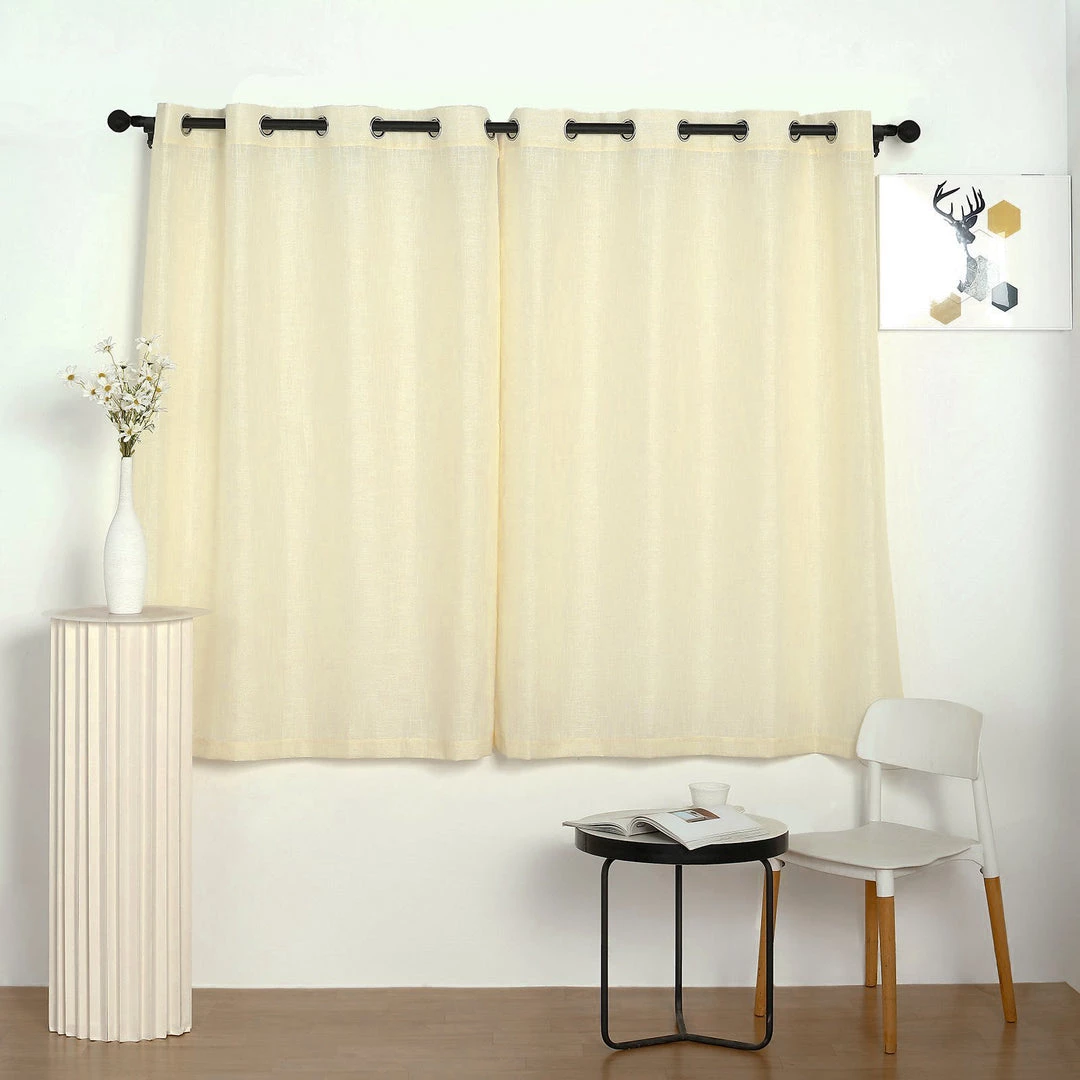 HIER_3120 2 Pack | Handmade Ivory Faux Linen Curtains 52"x64", Curtain Panels With Chrome Grommets Home Décor 1 HIER_3120 2 Pack | Handmade Ivory Faux Linen Curtains 52"x64", Curtain Panels With Chrome Grommets Home Décor