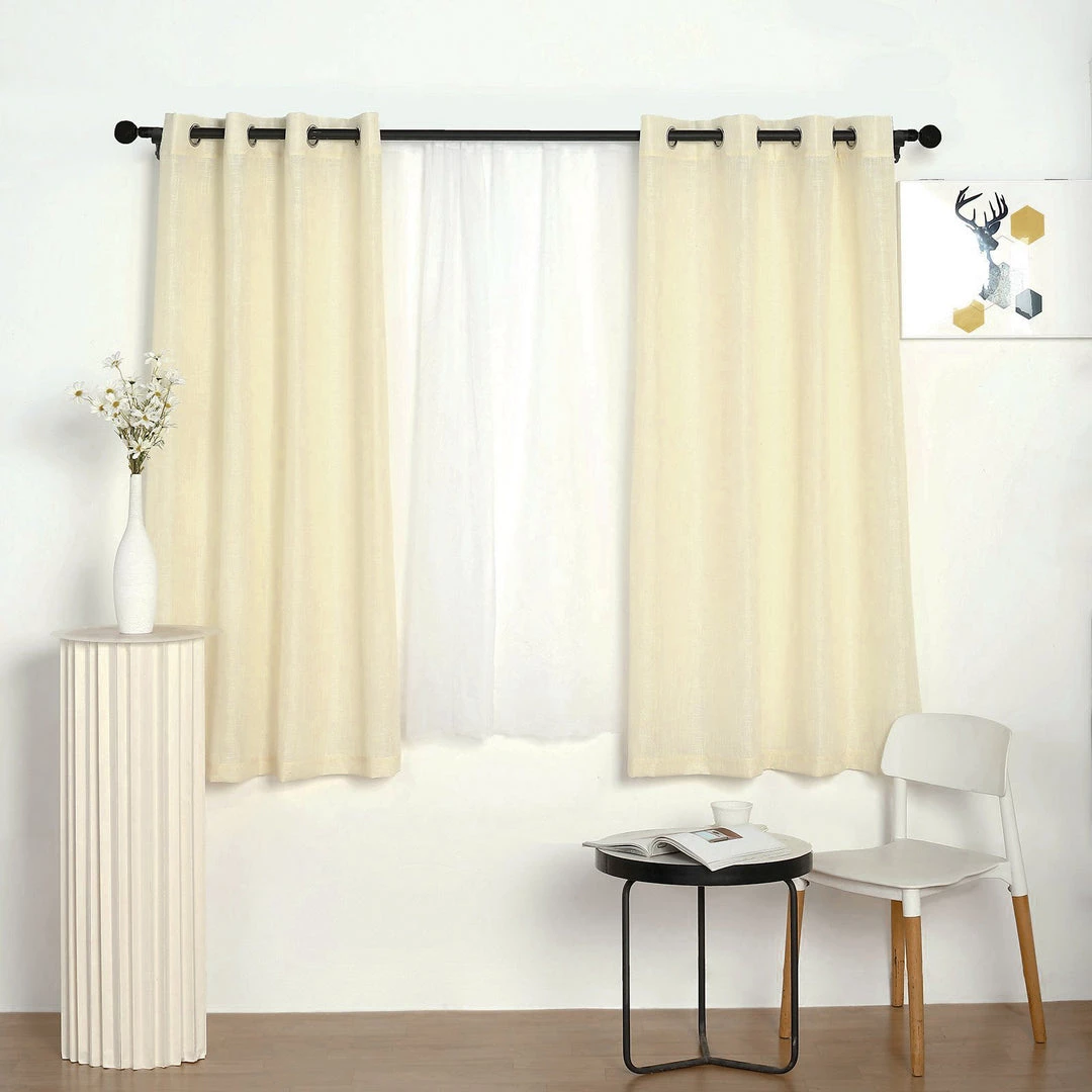 HIER_3120 2 Pack | Handmade Ivory Faux Linen Curtains 52"x64", Curtain Panels With Chrome Grommets Home Décor 2 HIER_3120 2 Pack | Handmade Ivory Faux Linen Curtains 52"x64", Curtain Panels With Chrome Grommets Home Décor