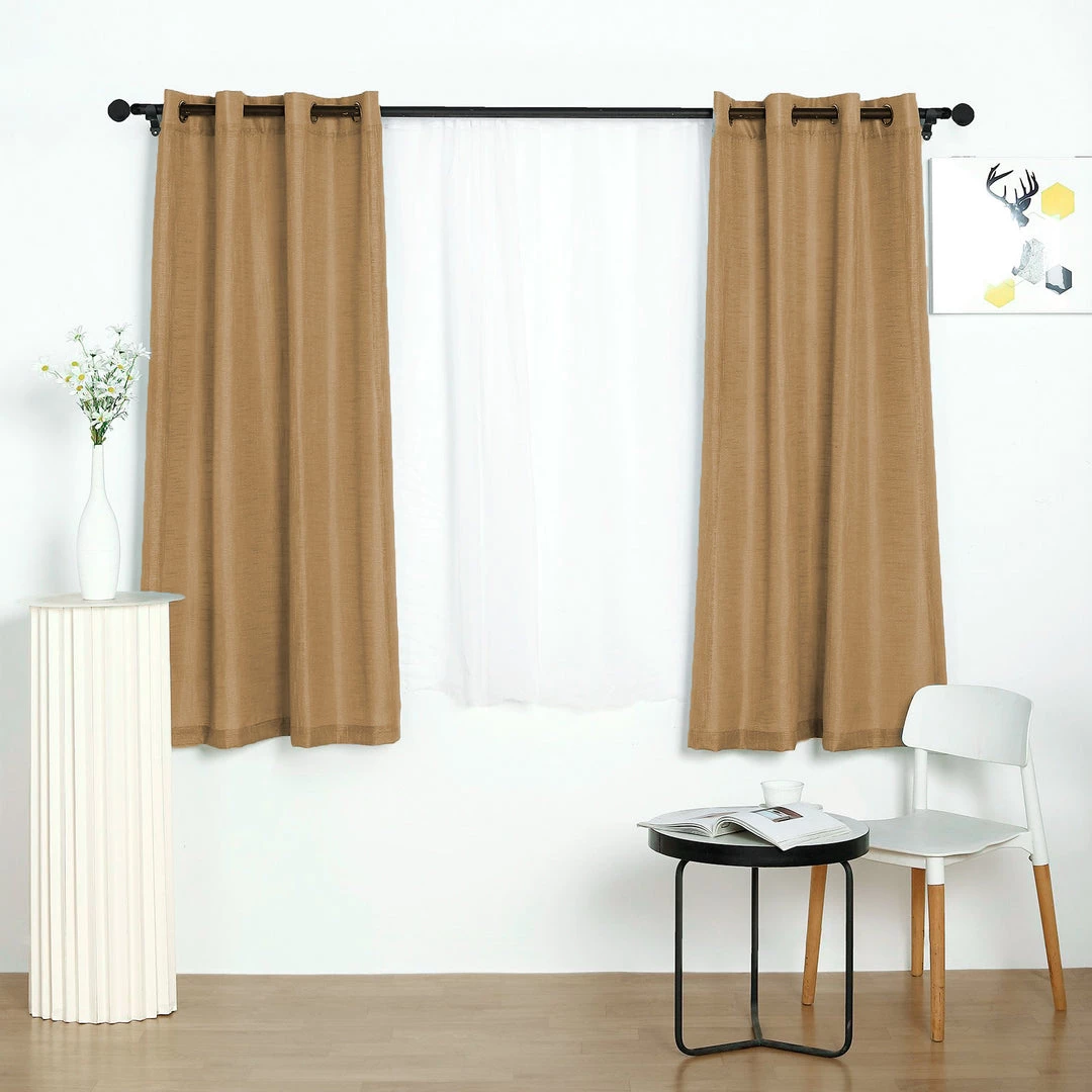 HIER_3120 Home Décor 2 Pack | Handmade Natural Faux Linen Curtains 52"x64", Curtain Panels With Chrome Grommets 2 HIER_3120 Home Décor 2 Pack | Handmade Natural Faux Linen Curtains 52"x64", Curtain Panels With Chrome Grommets