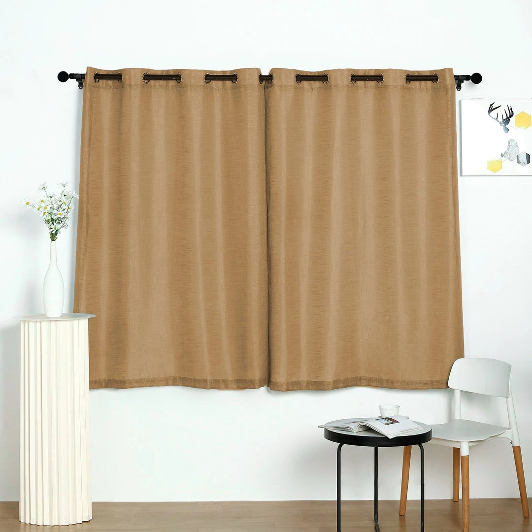 HIER_3120 Home Décor 2 Pack | Handmade Natural Faux Linen Curtains 52"x64", Curtain Panels With Chrome Grommets 1 HIER_3120 Home Décor 2 Pack | Handmade Natural Faux Linen Curtains 52"x64", Curtain Panels With Chrome Grommets