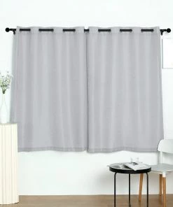 HIER_3120 2 Pack | Handmade Silver Faux Linen Curtains 52"x64", Curtain Panels With Chrome Grommets Home Décor