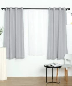 HIER_3120 2 Pack | Handmade Silver Faux Linen Curtains 52"x64", Curtain Panels With Chrome Grommets Home Décor