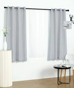 HIER_3120 2 Pack | Handmade Silver Faux Linen Curtains 52"x64", Curtain Panels With Chrome Grommets Home Décor 21 HIER_3120 2 Pack | Handmade Silver Faux Linen Curtains 52