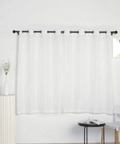 HIER_3120 Home Décor 2 Pack | Handmade White Faux Linen Curtains 52"x64", Curtain Panels With Chrome Grommets