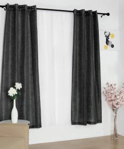 HIER_3120 2 Pack | Handmade Charcoal Gray Faux Linen Curtains 52"x84", Curtain Panels With Chrome Grommets